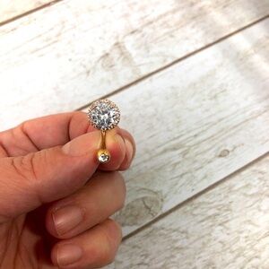 Round Cubic Zirconia Stone With Halo Rose Gold Plated Belly Button Ring